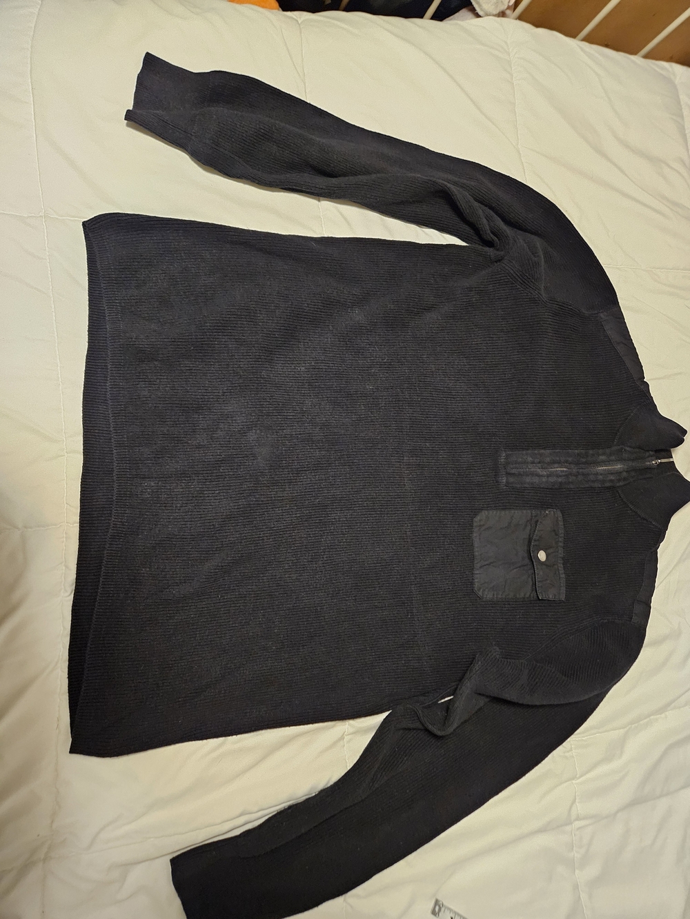 Van Heusen Men's Black Zip-Up Sweater with Chest Pocket